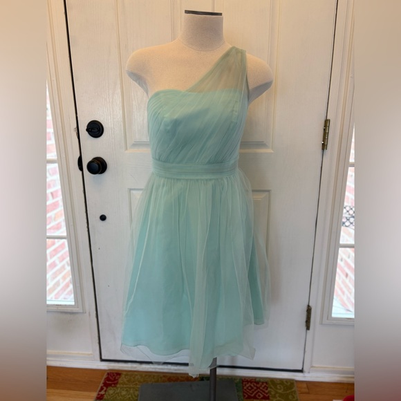David’s Bridal Short Homecoming Dress Size 4 One-Shoulder Mint - Picture 1 of 6